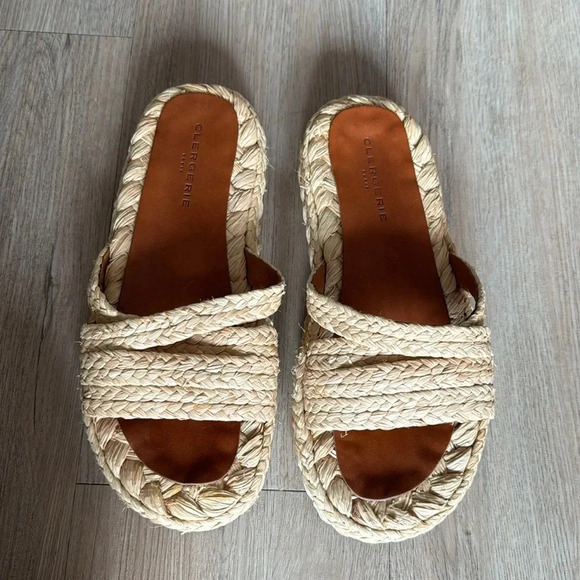 Robert Clergerie Paris rafia platform slides - Picture 1 of 6